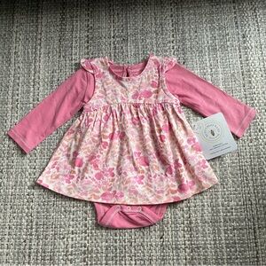 Burt’s bees baby girls onesie dress NEW 0-3 months‎ floral organic romper pink